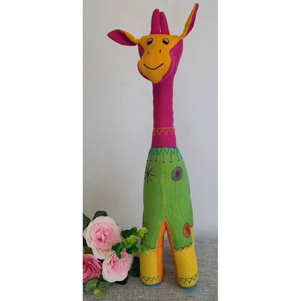 Funny Giraffe Pink Stuffed Toy, Hand Made, Hand Woven, Hand Embroired